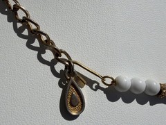 Vintage 18″ Hong Kong Goldtone Bamboo And Round White Bead Necklace Hook Clasp