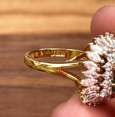 Vintage JBK Simulated Emerald Statement Ring Gold Plated Sterling Silver Size 9