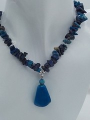 16″ ROUGH CUT NATURAL LAPIS LAZULI STONE BLUE PURPLE POLISH PENDANT NECKLACE VTG