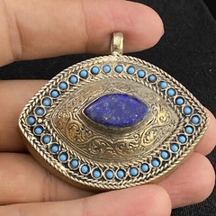 Amazing Afghan Silver Plated Brass Eye Shaped Beautiful Tribal Unique Pendant