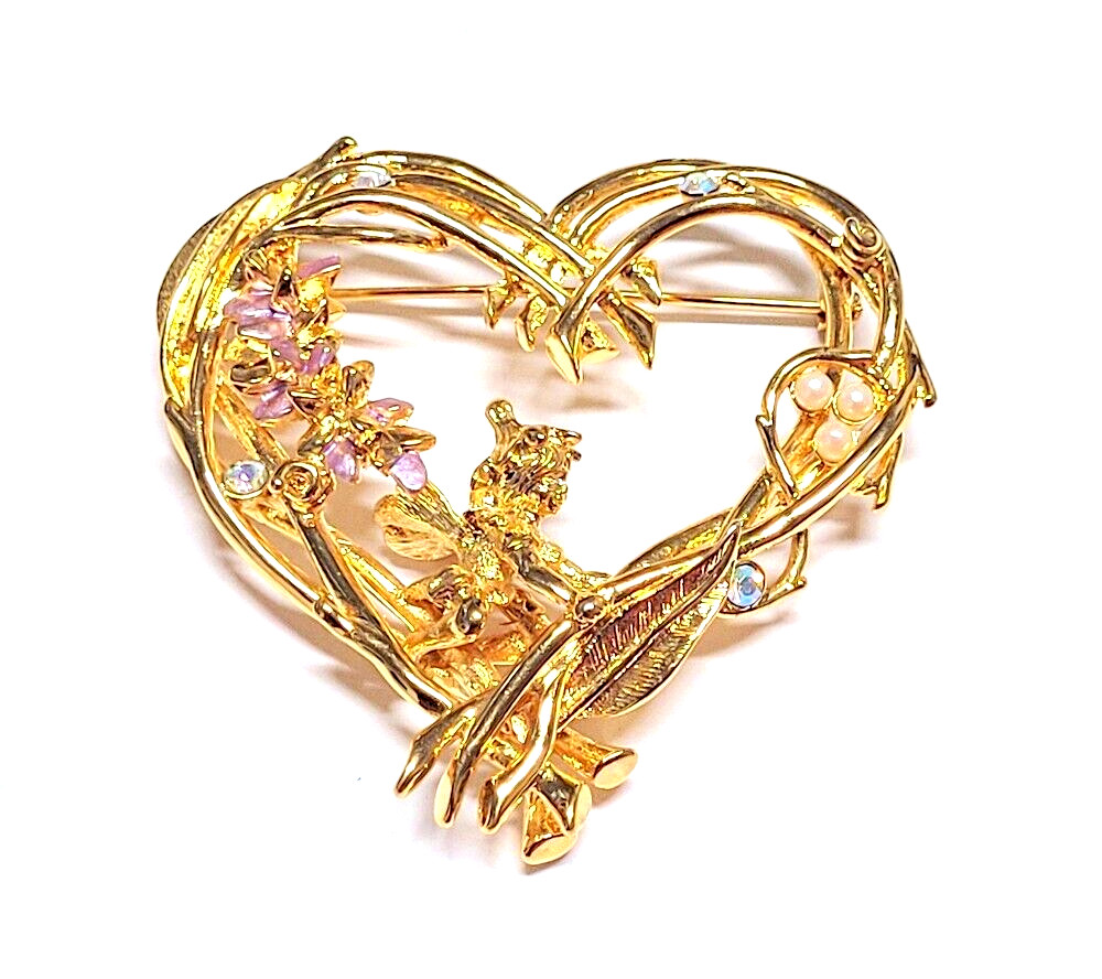 Kirk’s Folly Fairy Heart Brooch Pin No Charms 2 1/2″