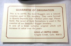 Cripple Creek Co Gold Nugget Capsule Earrings in OGP w/ COA ETC11046