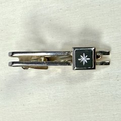 MCM Starburst Tie Clip Emmons Gold Tone Open Double Bar Silver Star Vintage