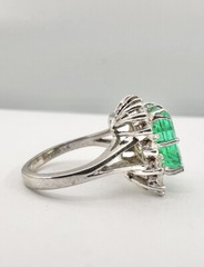 Vintage 14k White Gold 3.50ct Green Emerald & 1.25ct Diamond Halo Ring