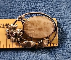 Vintage Sterling Silver Rutilated Quartz Amethyst Flower Brooch Pin Floral 1.5″