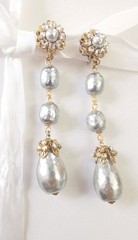 MIRIAM HASKELL 50’S SIGN 2PC S-GREY BAROQUE PEARL ICE CLEAR MONTÉE BRASS ACCENTS