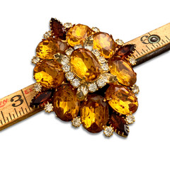 Vintage 1960s Unsigned Brown Golden Yellow Jewel-tone Rhinestone Brooch Pendant