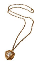 Joan Rivers Caged Faux Pearl Pendant Necklace Gold Tone Chunky 30 in