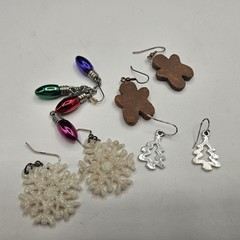 Vintage Christmas Themed Holiday Earrings Gingerbread Man Snow Flake Lot Y2K Era