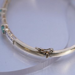 7″, vermeil gold over Sterling 925 silver bracelet, hinged bangle jade diamond