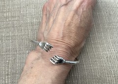 Vintage Silver Tone Metal Closed Fist Bangle Bracelet