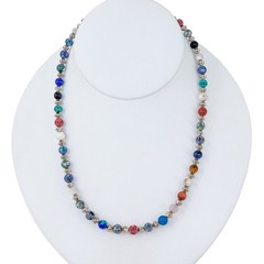 Vintage Sterling Silver 925 Multi Gemstone Beaded Necklace 17.5″