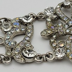 VCLM Aurora Borealis Crystal Chain Bracelet Silver-Tone Floral 8″ Lobster Clasp