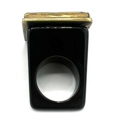 Modernist Geometric Resin Ring Black Enamel Metal Frame