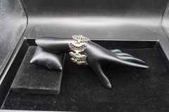Vtg Mid Century Silver Tone Filigree Crescent Openwork Link Bracelet 8″ Long