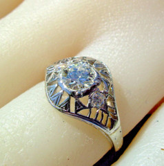 Original EARTH MINED DIAMOND Deco PLATINUM Engagement Ring VINTAGE Solitaire S 5