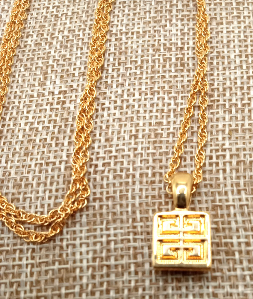 Vtg Givenchy Gold Tone Sm Pendant Channel Set Cubic Zirconia Reverse Side Logo