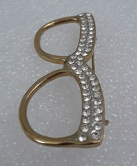 Gold Tone Eye Glasses Frame Brooch Rhinestones 2 inches