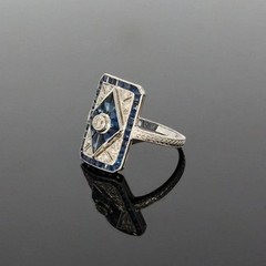 Art Deco Style Round Lab Created Diamond&Sapphire 14K White Gold FN Wedding Ring