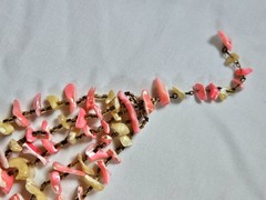 Vintage Hot Pinks Polished Shells Necklace Japan Hook Clasp Multi Strand Japan