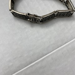Sterling Silver Marcasite Panel Link Bracelet 925 Vintage 7 7/8 inch 21.5g