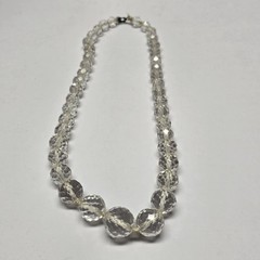 Vintage Graduated Faceted Rock Crystal Quartz Hand Strung Necklace 15″
