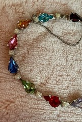 Signed B. David Multicolored Rhinestone And Faux Pearl Bracelet