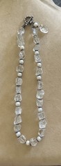 Vintage estate sterling silver raw rock crystal Pearl beaded Toggle necklace 925