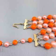 Vintage Beaded Necklace Pink Orange Glass Plastic Bubblegum 13-15″