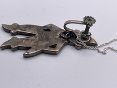 Vintage Sterling Necklace Repurposed Malachite Lapis Stone Inlay Jester READ