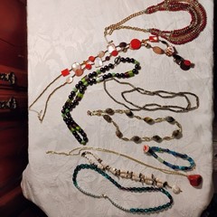 9 Piece Vintage Necklace Lot Glass And Natural Stone Variety Length 1 Anklet