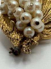 Vintage Hobe Signed Gold Tone Rooster Faux Pearl Brooch As Is