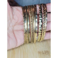Vintage Gold Tone Bangle Bracelet Lot 14 Stackable Bangles Textured Twisted