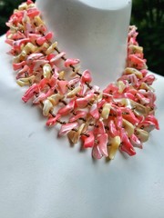 Vintage Hot Pinks Polished Shells Necklace Japan Hook Clasp Multi Strand Japan