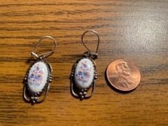 Vintage Russian Enamel Rostov Finift Filigree Oval Earrings 1988