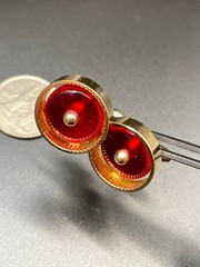 Vintage Anson Gold Tone Mod Red Lucite Floating Ball Round Cufflinks MCM