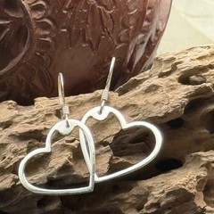 Vintage Sterling Silver Open Heart Dangle Earrings 925 Minimalist Romantic Gift