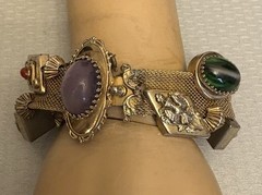 Victorian Revival Bracelet Mesh Jeweled Slide Charms Faux Gems Bold Statement