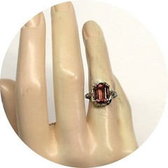 Gorgeous Rosy-Pink TOURMALINE Ring – Art Deco Filigree – 14k Solid White Gold