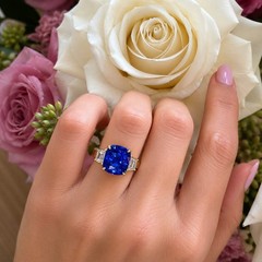 Vintage 18k Platinum Engagement Ring 10.41CT.Natural Cushion Blue Sapphire GIA
