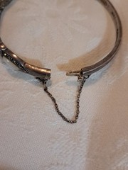 Vtg 925 Sterling Silver Marcasite Mother of Pearl MOP Oval Link Bracelet 7”