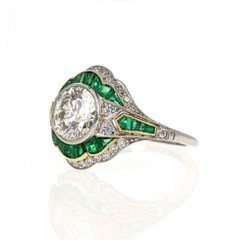 Art Deco Style 2.90 Ct Lab-Created Diamond & Emerald Wedding Ring In 925 Silver