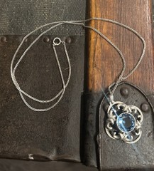 RARE Antique 835 Silver Pendant Large Blue Cut Stone & 835 Necklace Art Nouveau