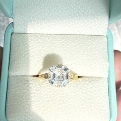 Art Deco Style 3.5Ct Asscher Cut Lab Created Diamond 14K Gold FN Engagement Ring