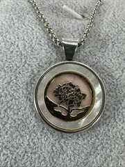 ESTER MOTHER PEARL 14K GOLD ACCENTS JANUARY FLOWER CARNATION 925 SILVER NECKLACE