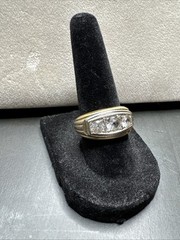 Vintage Uncas 18KT THGF Men’s 3 Stone Ring Size 8 Gold Filled Clear Stones