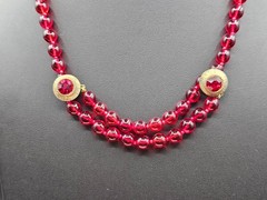 VINTAGE Judith McCann NY Red Glass Bead Gold Tone Necklace 25” GORGEOUS