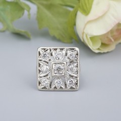 Vintage Natural Diamond Square Ring 14k White Gold Size 6.25 Statement RG4874