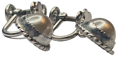 Vintage JMS 12K White Gold Filled GF Oval Cabochon Dangle Screwback Earrings 1”