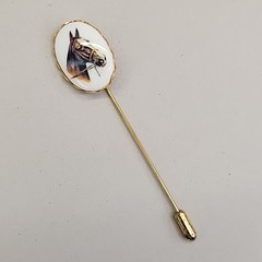 Vintage Horse Stick Pin Oval Acrylic Gold Tone 21mm